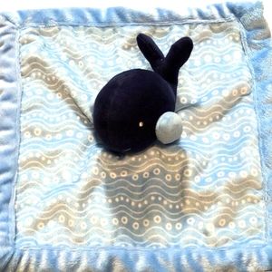 Baby Lovey Blue Whale Rattle Plush Security Blanket Satin Trim Lovie 12"